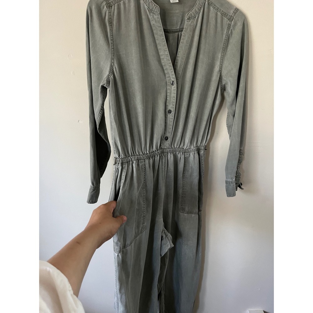 Old Navy Womens Green Long Sleeve Button Front Elastic Waist Utility Jumpsuit S - Picture 9 of 11